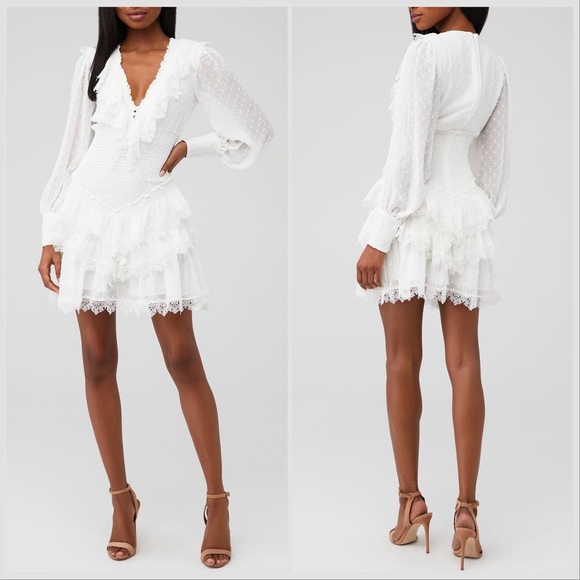 Bardot Dresses & Skirts - Bardot White Swiss Dot Ruffle Mini Dress